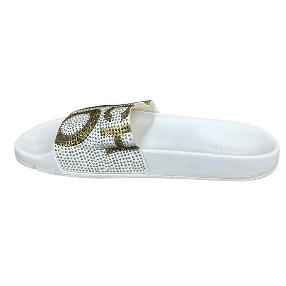 MICHAEL KORS Womens White And Gold Rhinestone Gilmore Slip On Sandals Slides 8M - Picture 8 of 10
